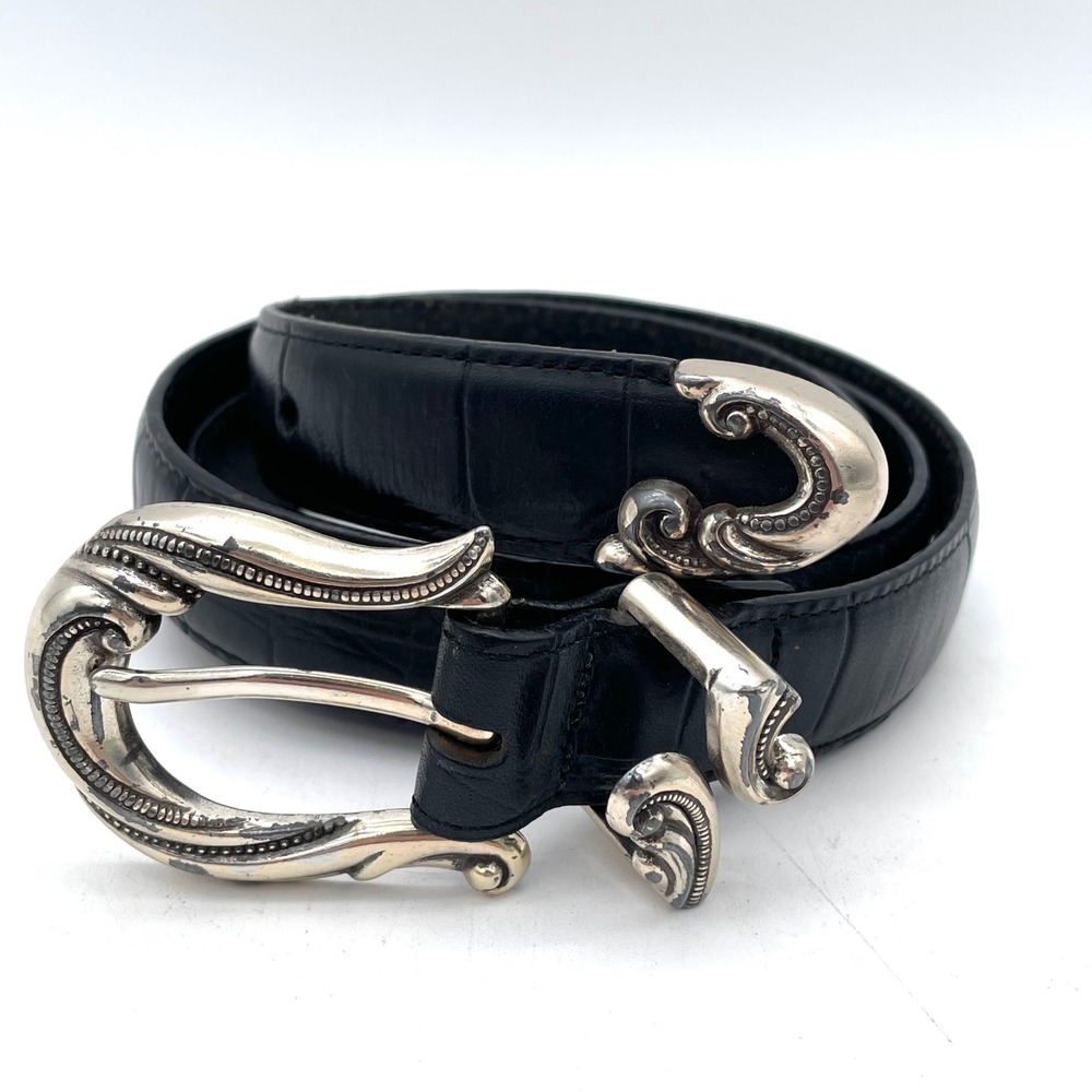 Brighton Belt Women XL Black Good Vintage Croc Embossed Western Scroll 24533
